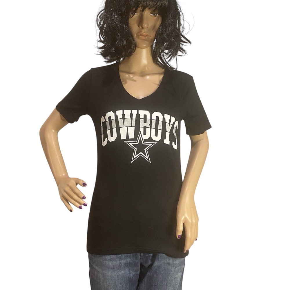 Dallas Cowboys NFL Women's Celadine Logo V-neck Tee T-Shirt Black Size Small NWT